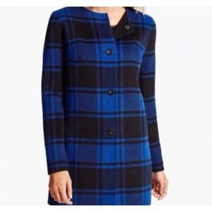 Talbots Wool BLEND Blue/Black Plaid Reversible Button Front Jacket Size‎ PETITE